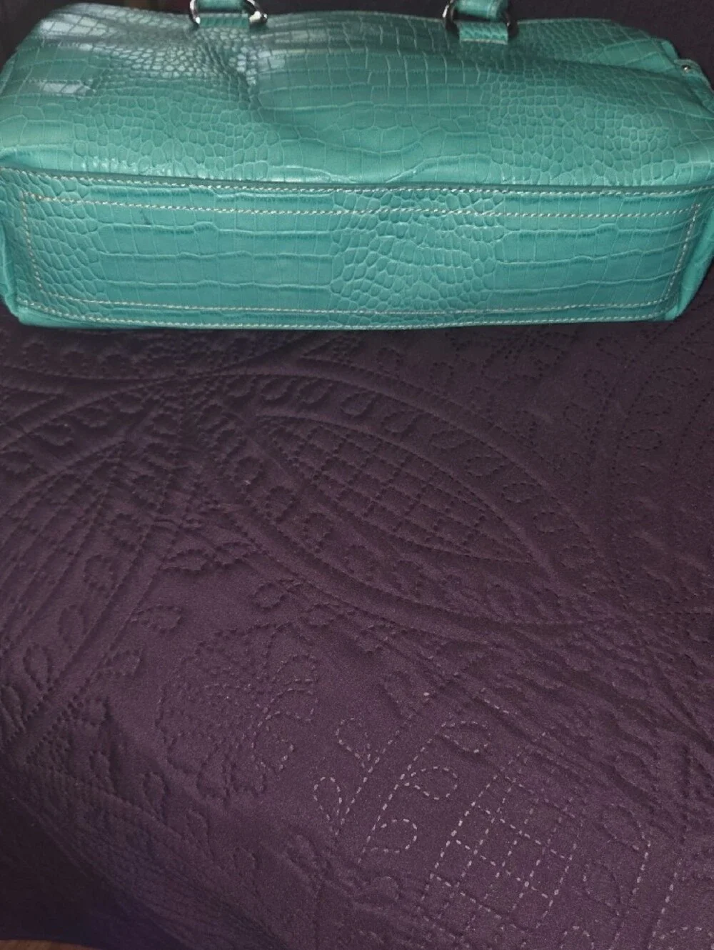 Nine West Teal Croc-Embossed Shoulder Bag with Stud Accents
